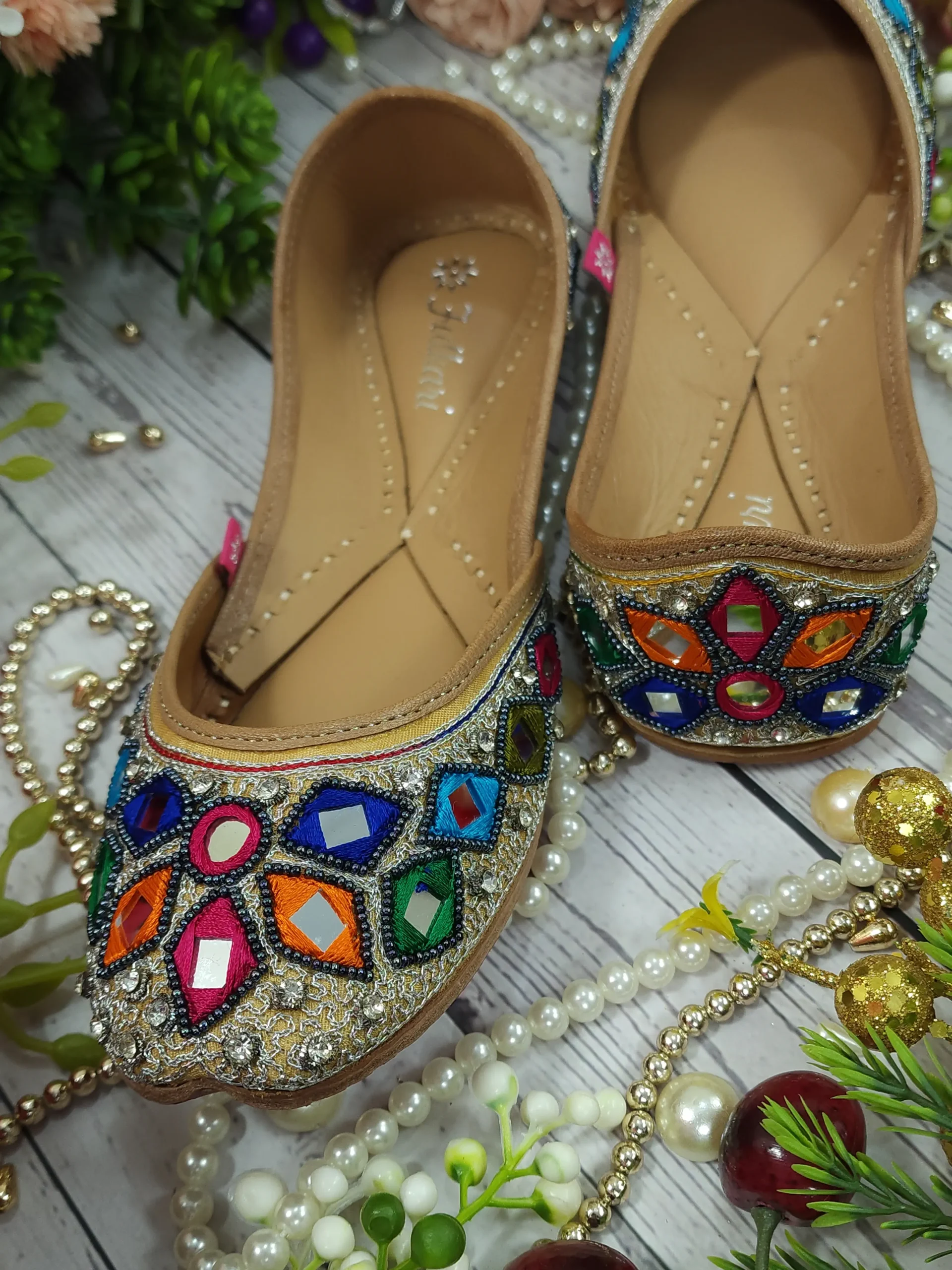 fulkari women's mina mirror work genuine soft leather embroidered jutis silver multicolor fulkari women's mina mirror work genuine soft leather embroidered jutis silver multicolor