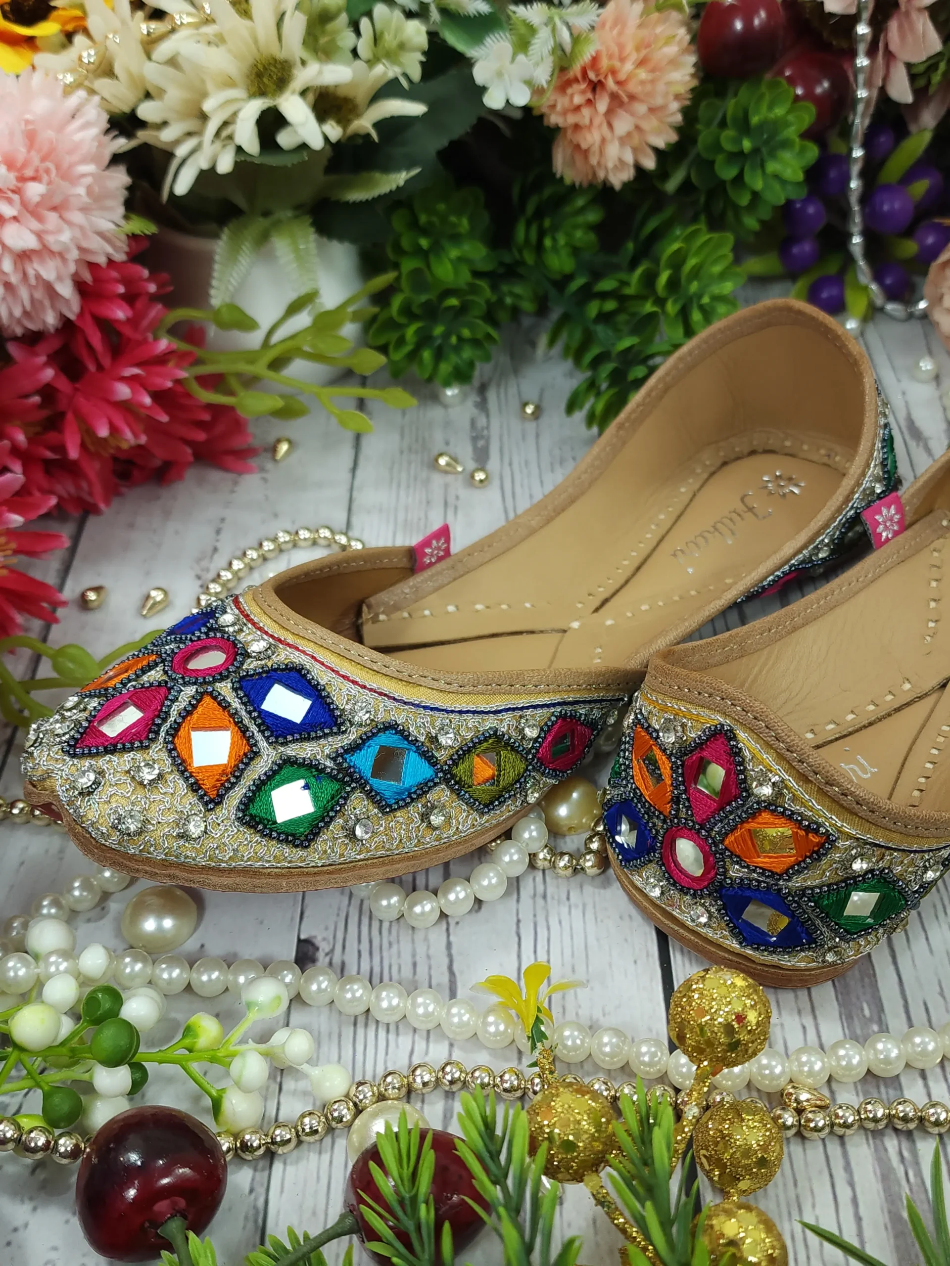 fulkari women's mina mirror work genuine soft leather embroidered jutis silver multicolor fulkari women's mina mirror work genuine soft leather embroidered jutis silver multicolor