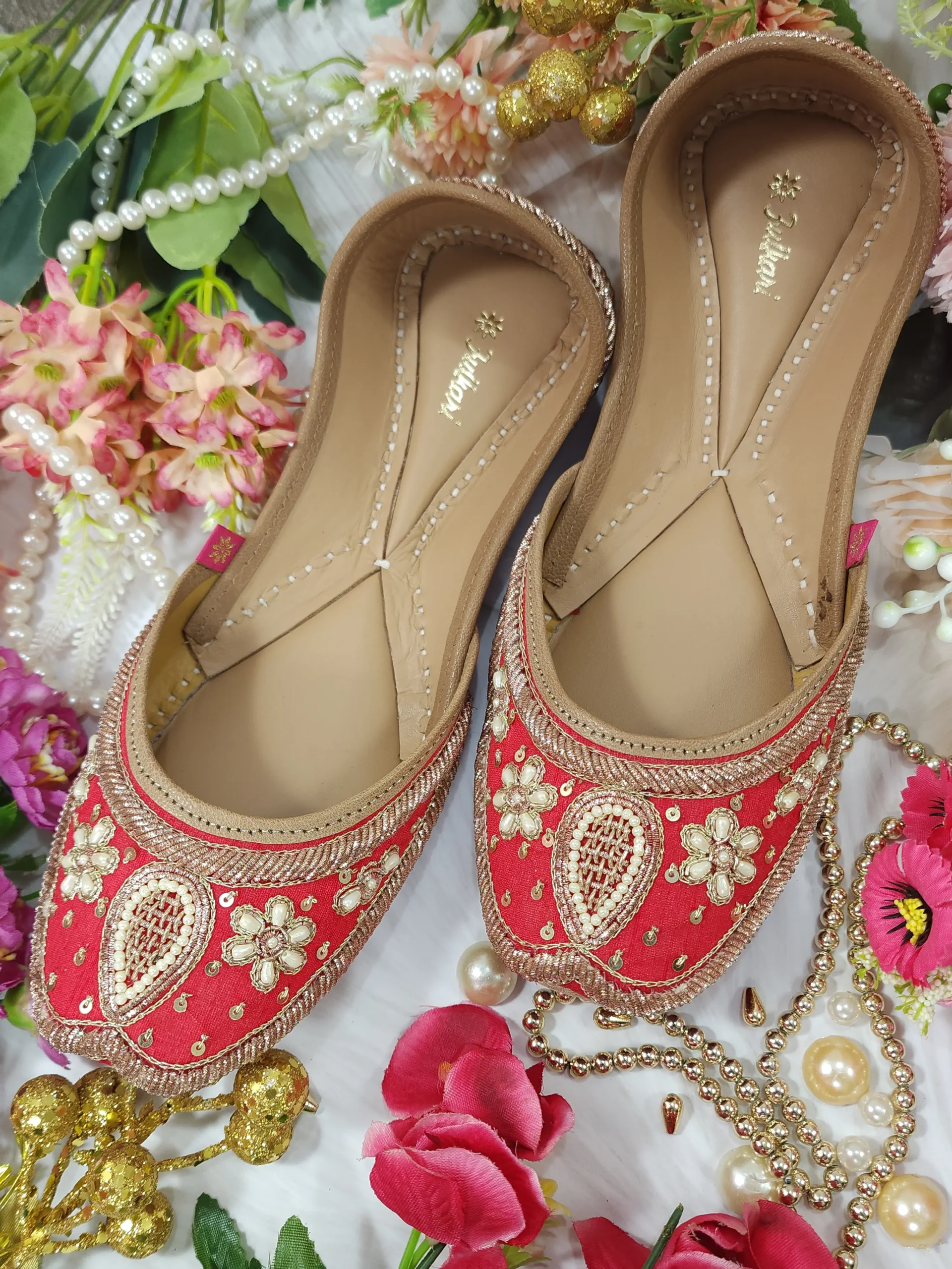 fulkari women's farisa genuine soft leather zardozi handwork embroidered jutis red gold fulkari women's farisa genuine soft leather zardozi handwork embroidered jutis red gold